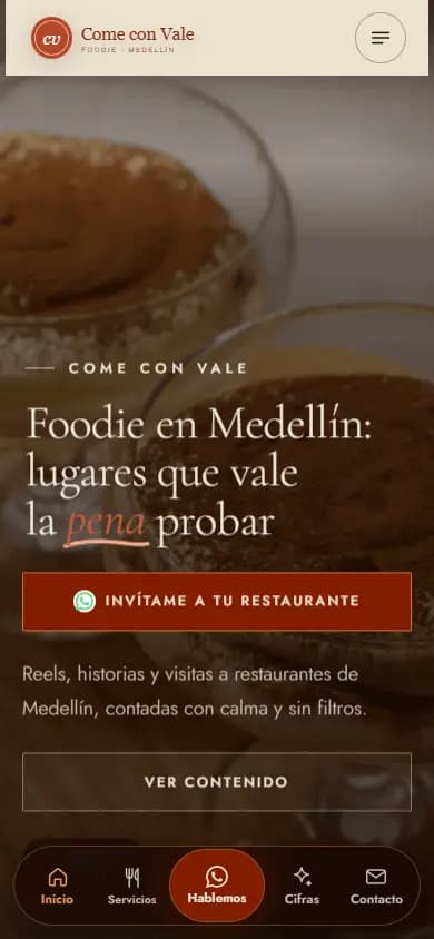 Web de ejemplo para una creadora de contenido foodie, diseño 2