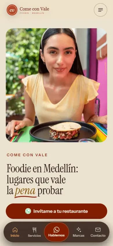 Web de ejemplo para una creadora de contenido foodie, diseño 3