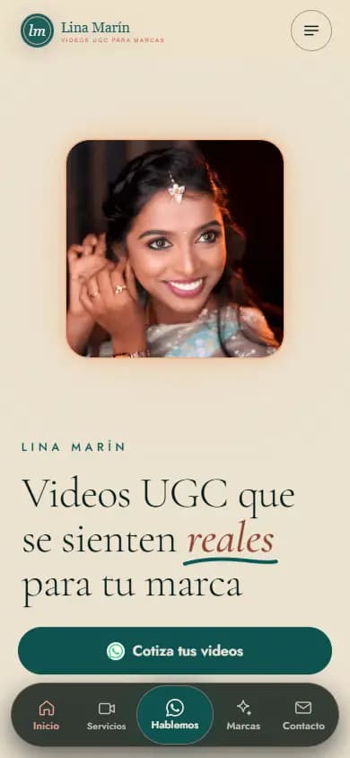 Web de ejemplo para una creadora de contenido UGC, diseño 4