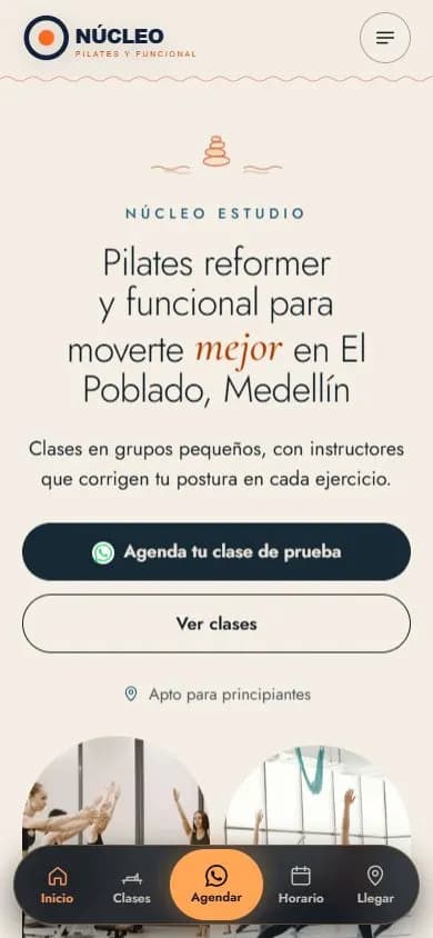 Web de ejemplo para un estudio de pilates, diseño 2