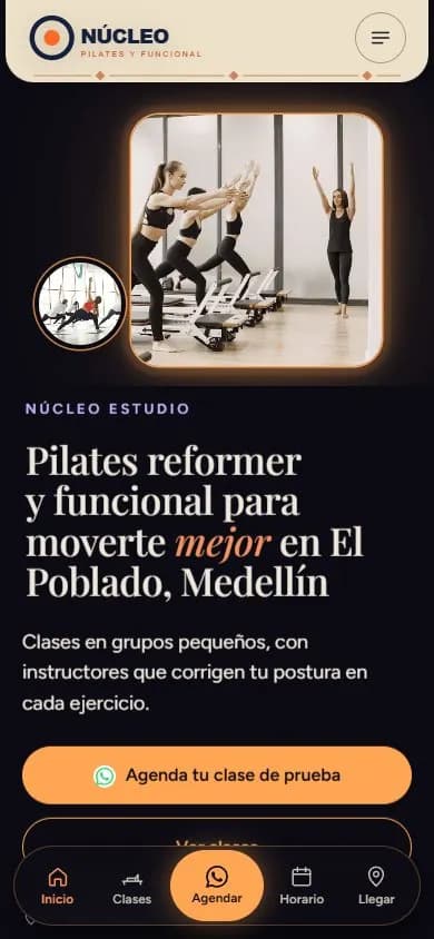 Web de ejemplo para un estudio de pilates, diseño 3
